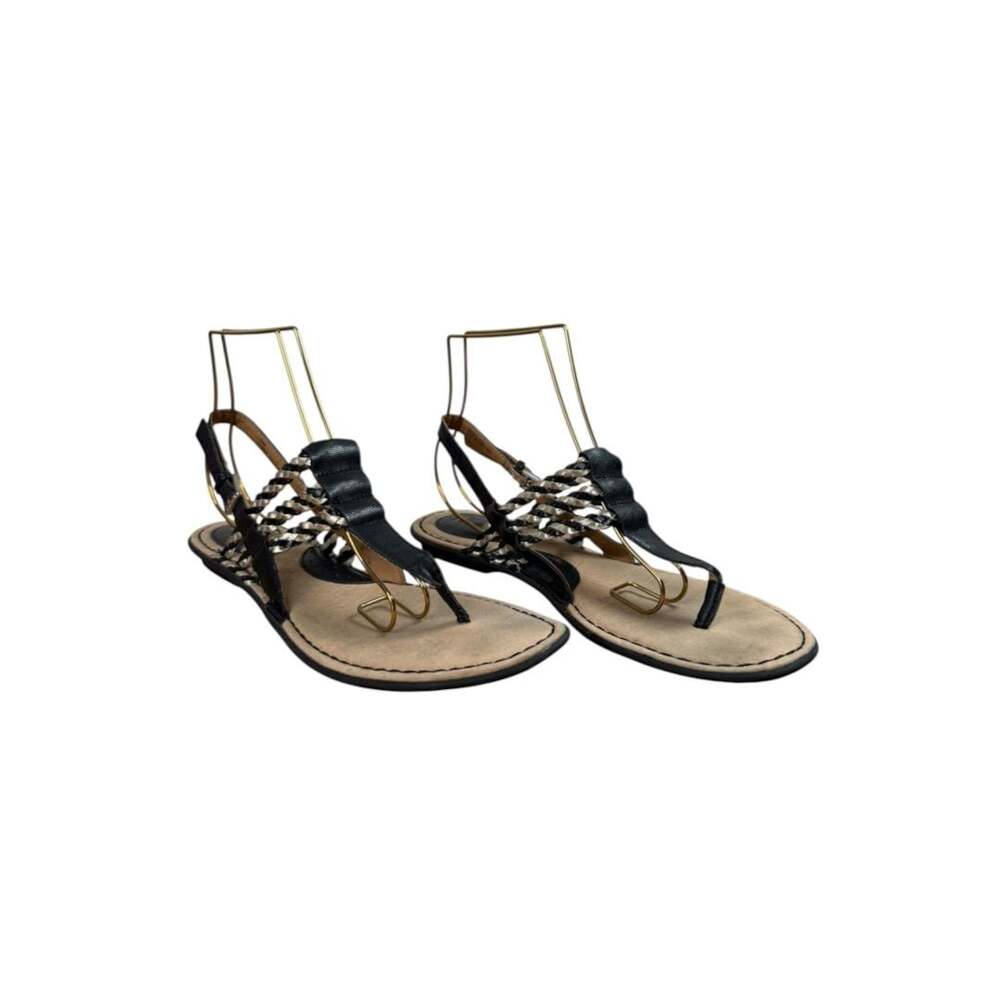 b.o.c. Born Concept Black & Metallic Woven Thong Slingback Flat Sandals Sz. 10M